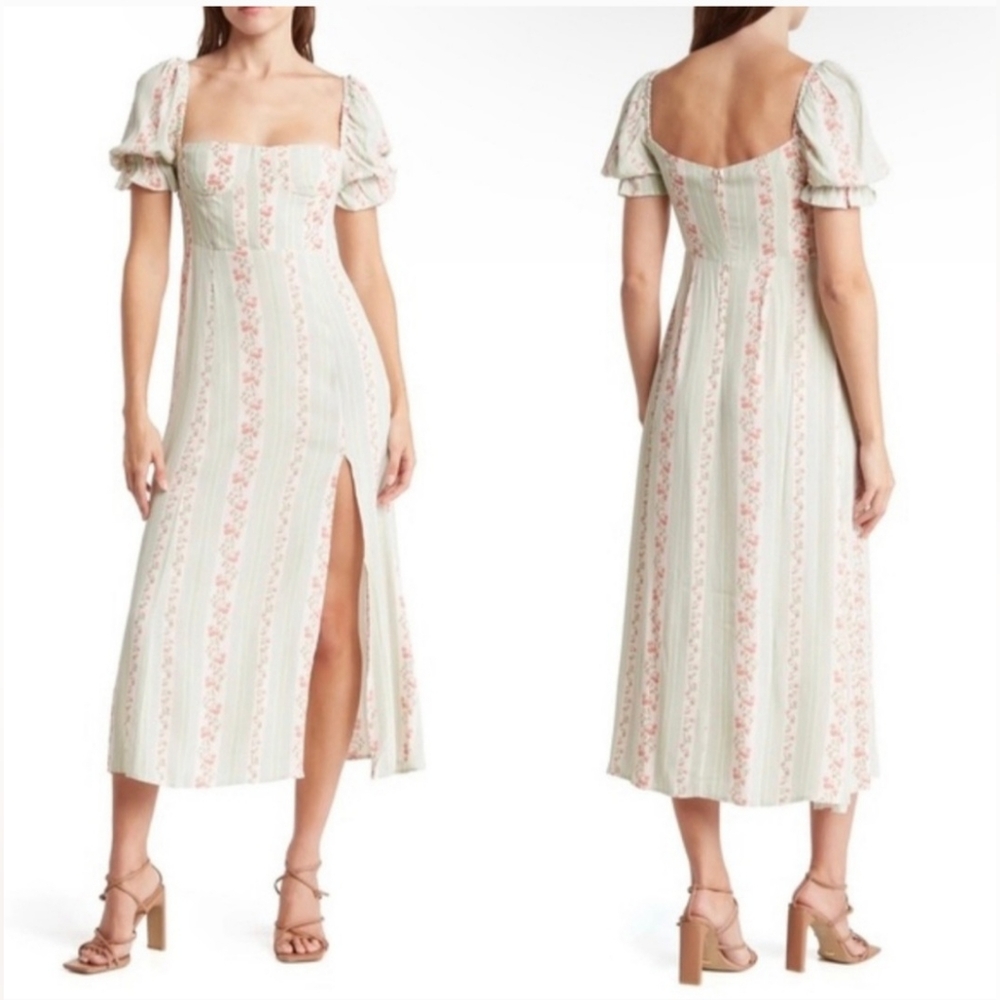 WeWoreWhat Rosewood Victorian Floral Stripe Midi Dress Womens 12